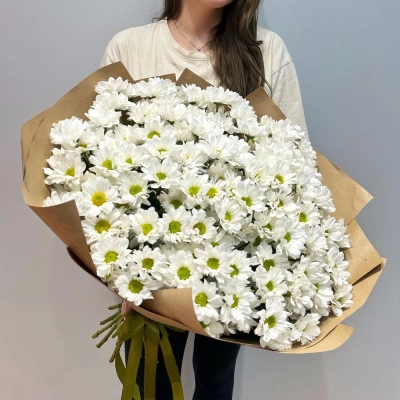 Букет «21 ромашка» – нежные белые кустовые хризантемы в натуральном стиле Знаменск Астраханская область