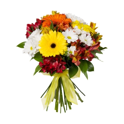 Букет «Красочный фонтан» — яркая симфония из альстромерий, гербер и хризантем Знаменск Астраханская область
