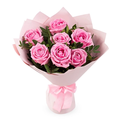 Букет из розовых роз с фисташкой – нежность в каждом лепестке Знаменск Астраханская область