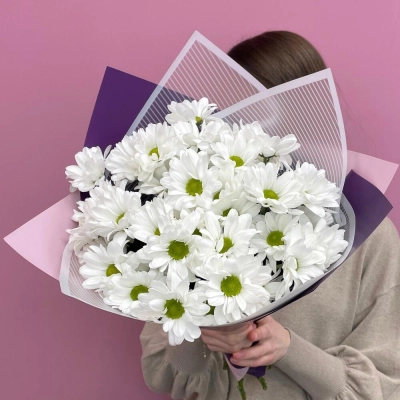 Букет «Весеннее настроение» – свежесть белых хризантем Знаменск Астраханская область