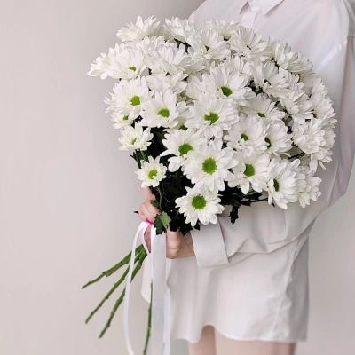 Букет «Ромашка» – 9 белоснежных хризантем в деревенском стиле Знаменск Астраханская область
